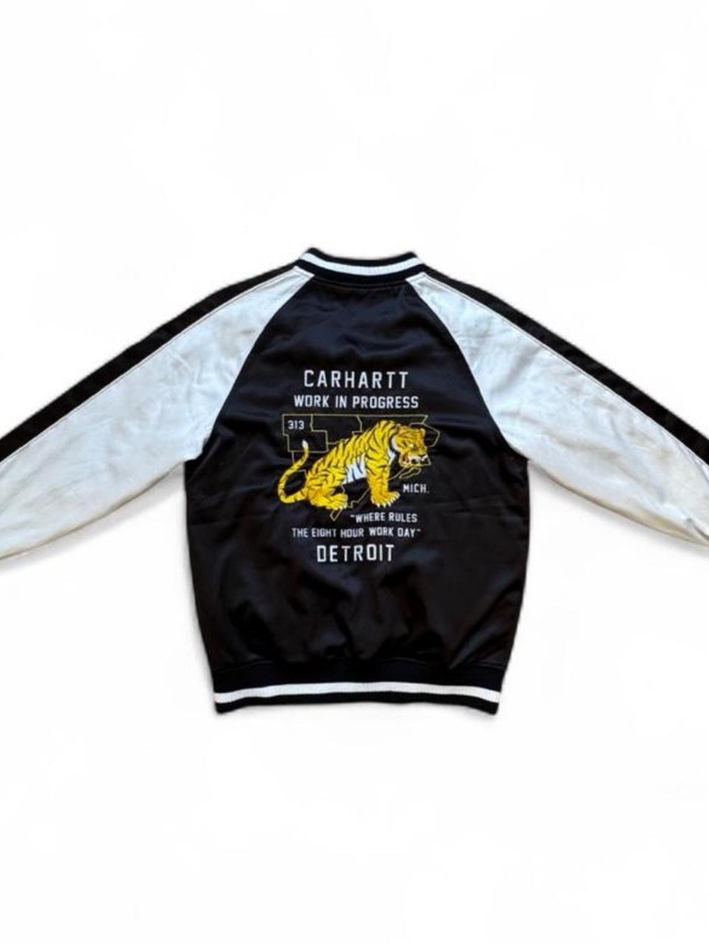 Carhartt Work In Progress Detroit Tiger Satin Souvenir Jacket - Black & White L